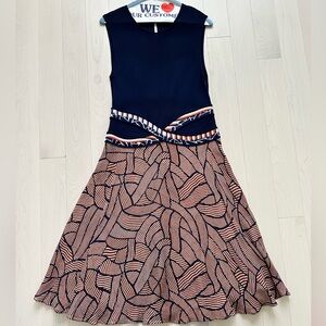 Diane Von Furstenberg Navy and Pink Midi Dress